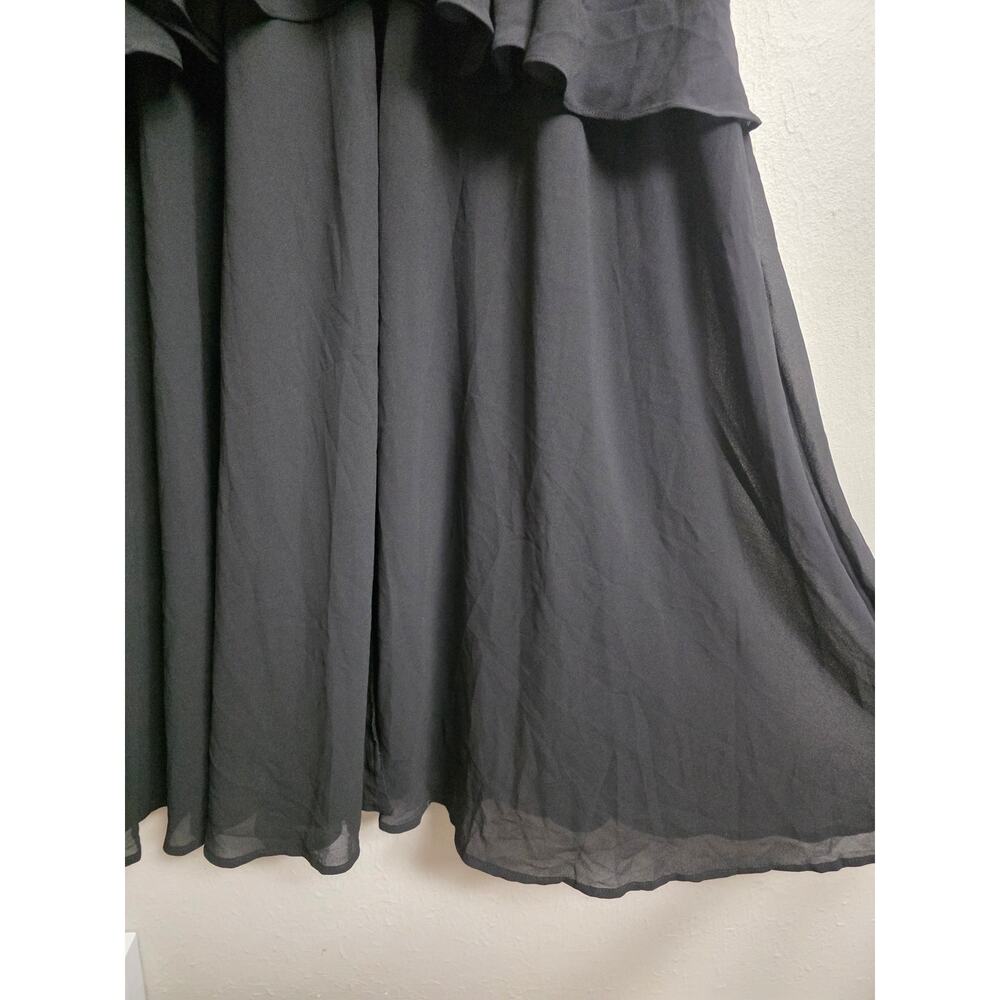 Lulus Midnight Mood Black Tiered Open Back Slit Chiffon A Line Maxi Dress Medium - Picture 7 of 12